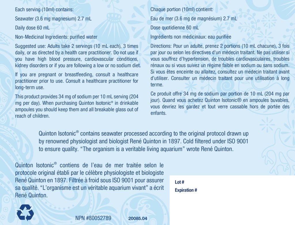 Quinton Isotonic Seawater Electrolytes - 30 Ampoules, 10 ml (liquid) each