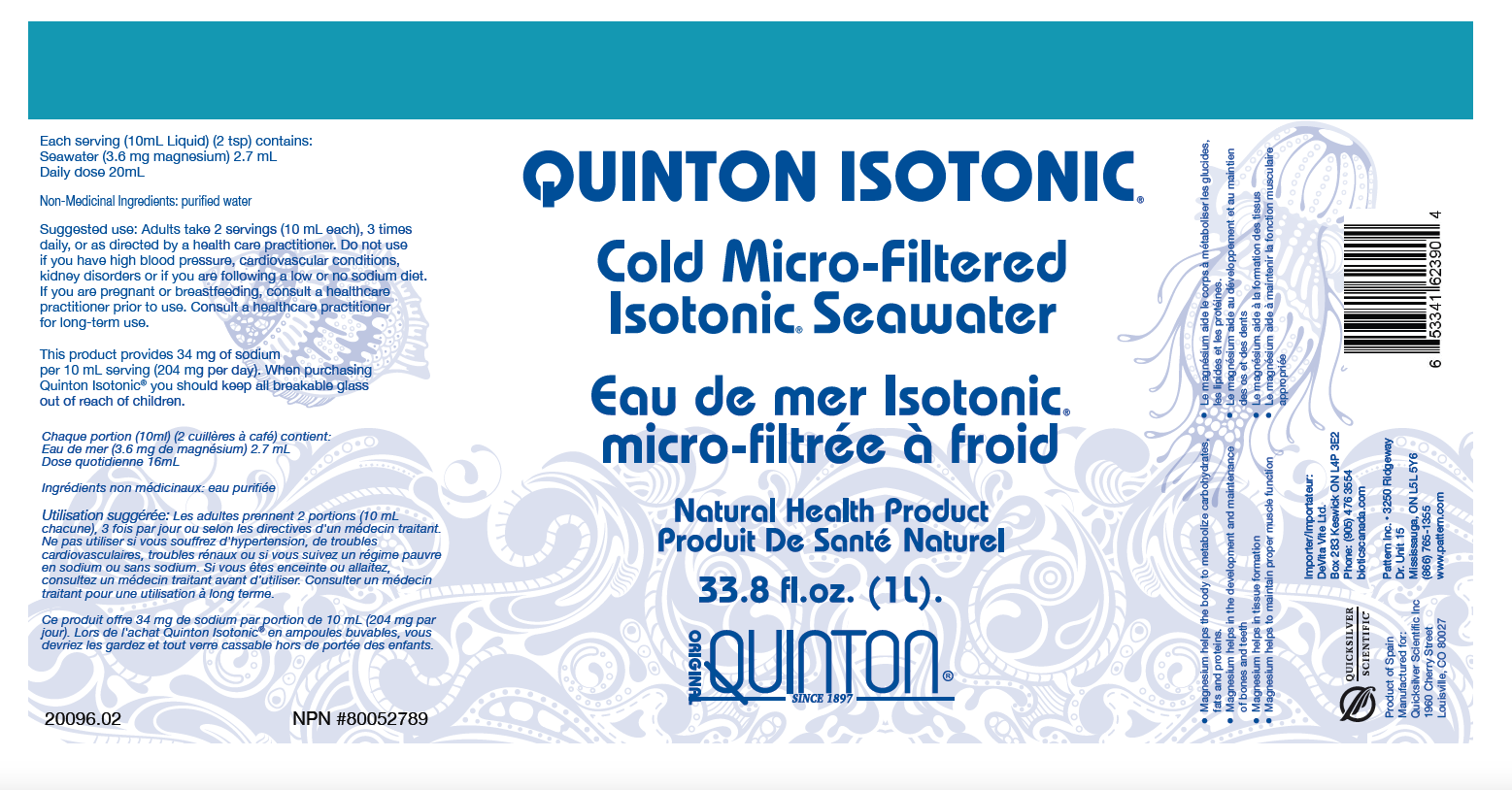 Quinton Isotonic Seawater Electrolytes 1 Litre - Image 2