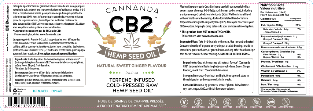 CB2 Hemp Seed Oil (Sweet Ginger)