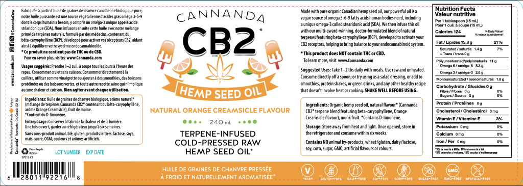 CB2 Hemp Seed Oil (Orange Creamsicle)